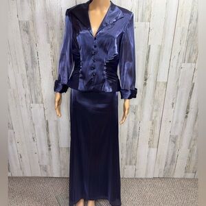 J.R. Nites Vintage 90’s Blue Satin Skirt Set